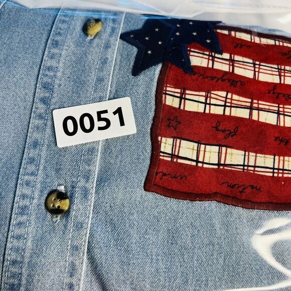 Patriotic Outrageous Sport Men Denim Button Down Shirt Blue Embroidered Cotton L - Picture 13 of 13
